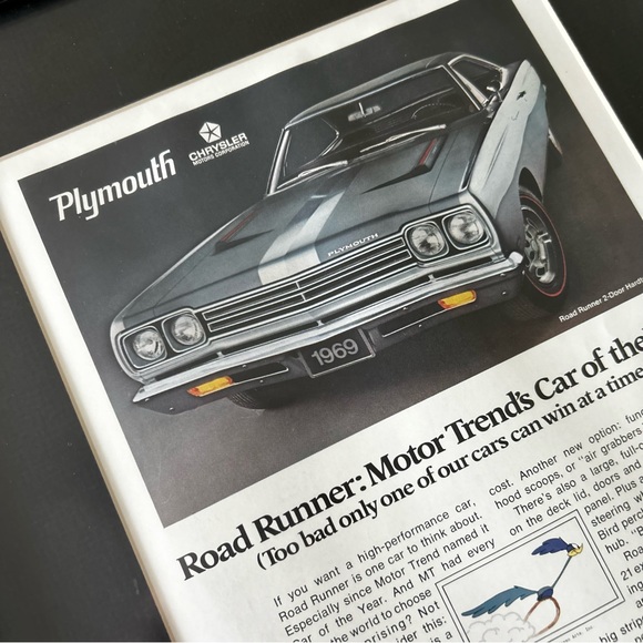 Vintage 60’s Plymouth Road Runner Car Advertisement *Original Framed* - Picture 4 of 8